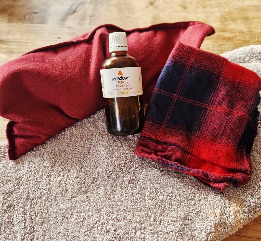 Castor oil pack placed over the liver for liver detox support